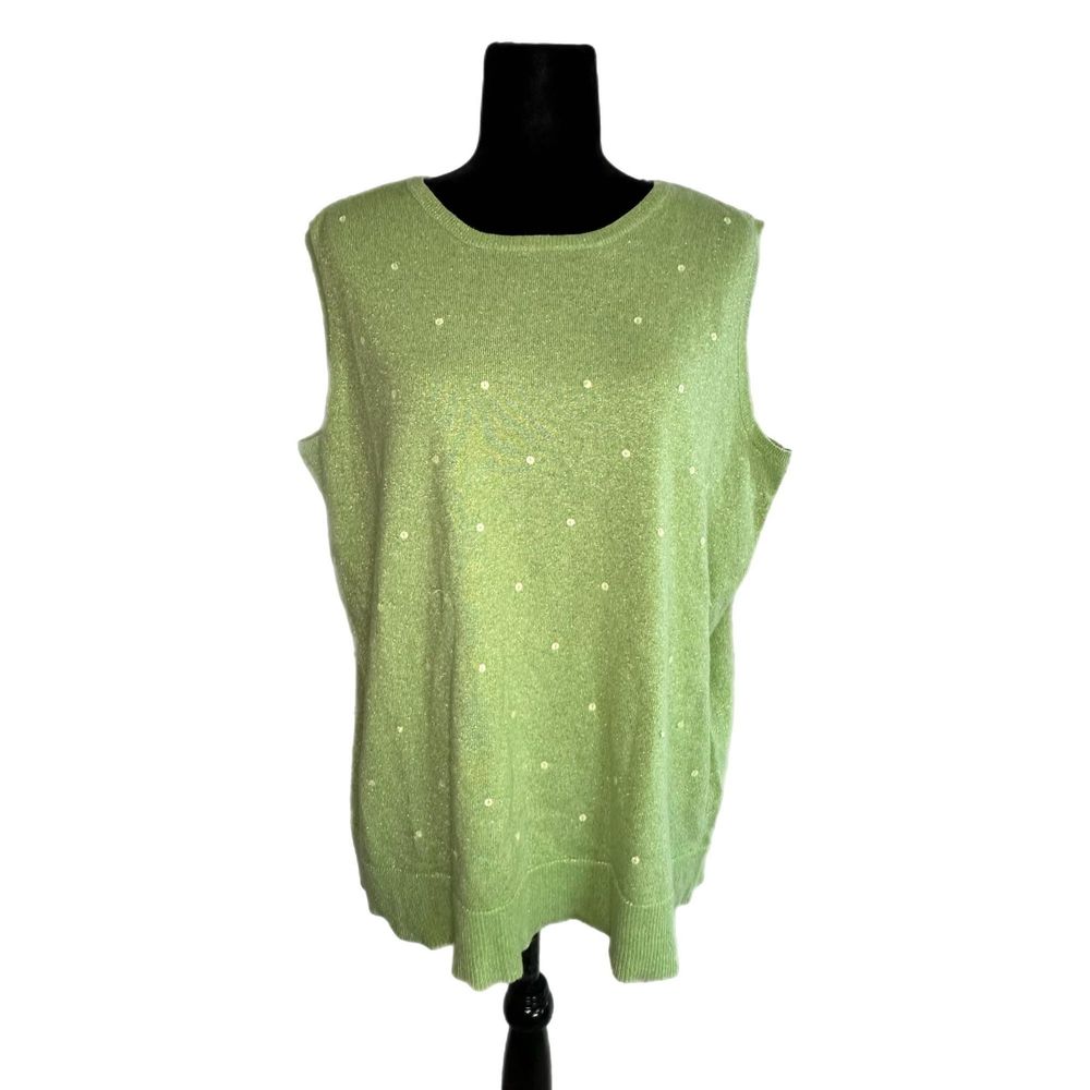 C22 The Quaker Factory Green Beaded Women's Sleeveless Top, 2X, Pre-owned